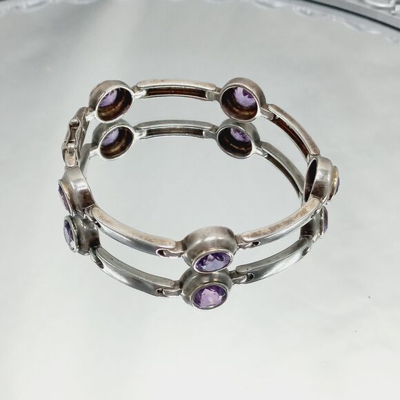 Vtg BOMA Sterling Silver 925 Natural Amethyst Link Bracelet - Picture 2 of 12